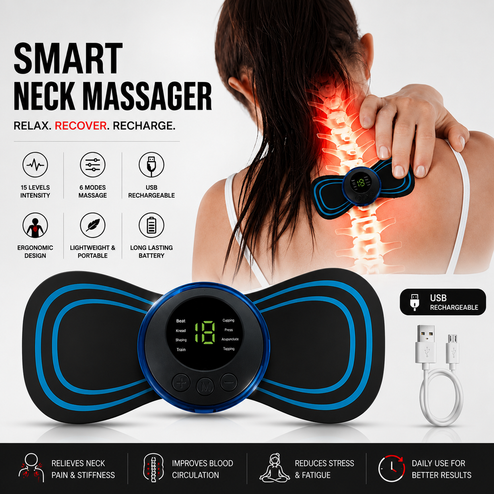 Smart Electric Muscle Stimulator & Neck Massager – 18 Levels, 6 Massage Modes, USB Rechargeable Pain Relief Device