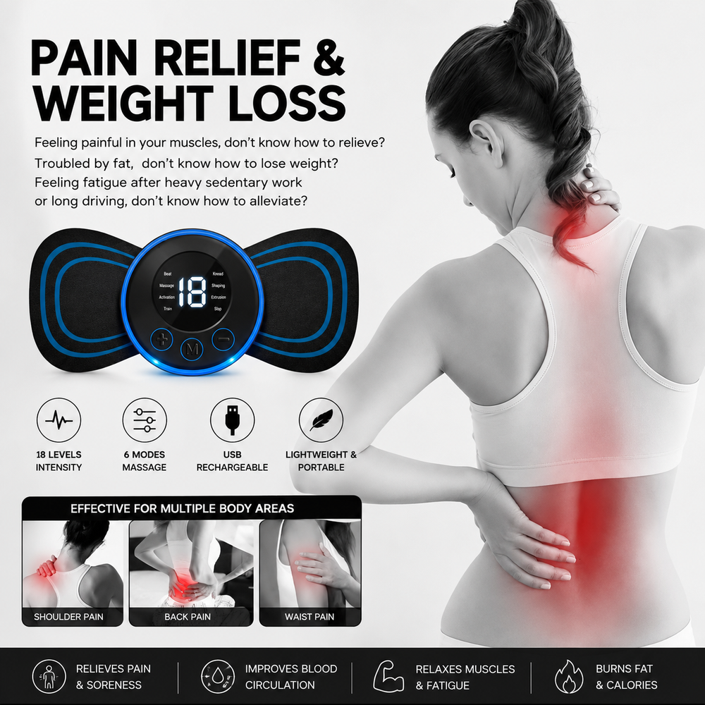 Smart Electric Muscle Stimulator & Neck Massager – 18 Levels, 6 Massage Modes, USB Rechargeable Pain Relief Device