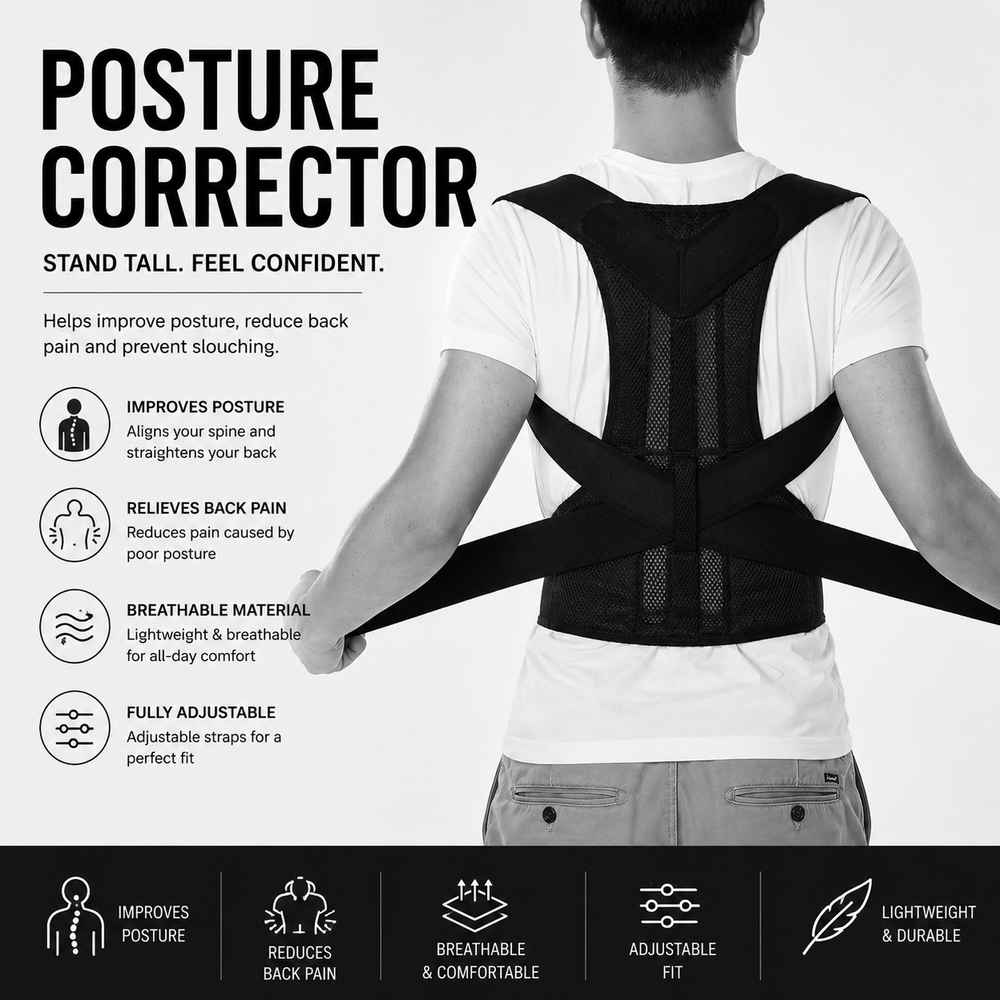 Adjustable Posture Corrector Back Support Belt – Breathable Mesh Shoulder & Spine Support Brace