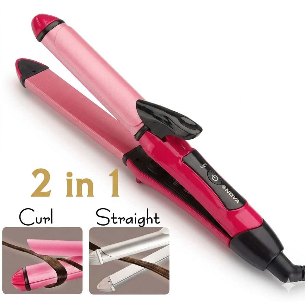 Nova Professional 2-in-1 Hair Curler and Straightener – Ceramic Coated