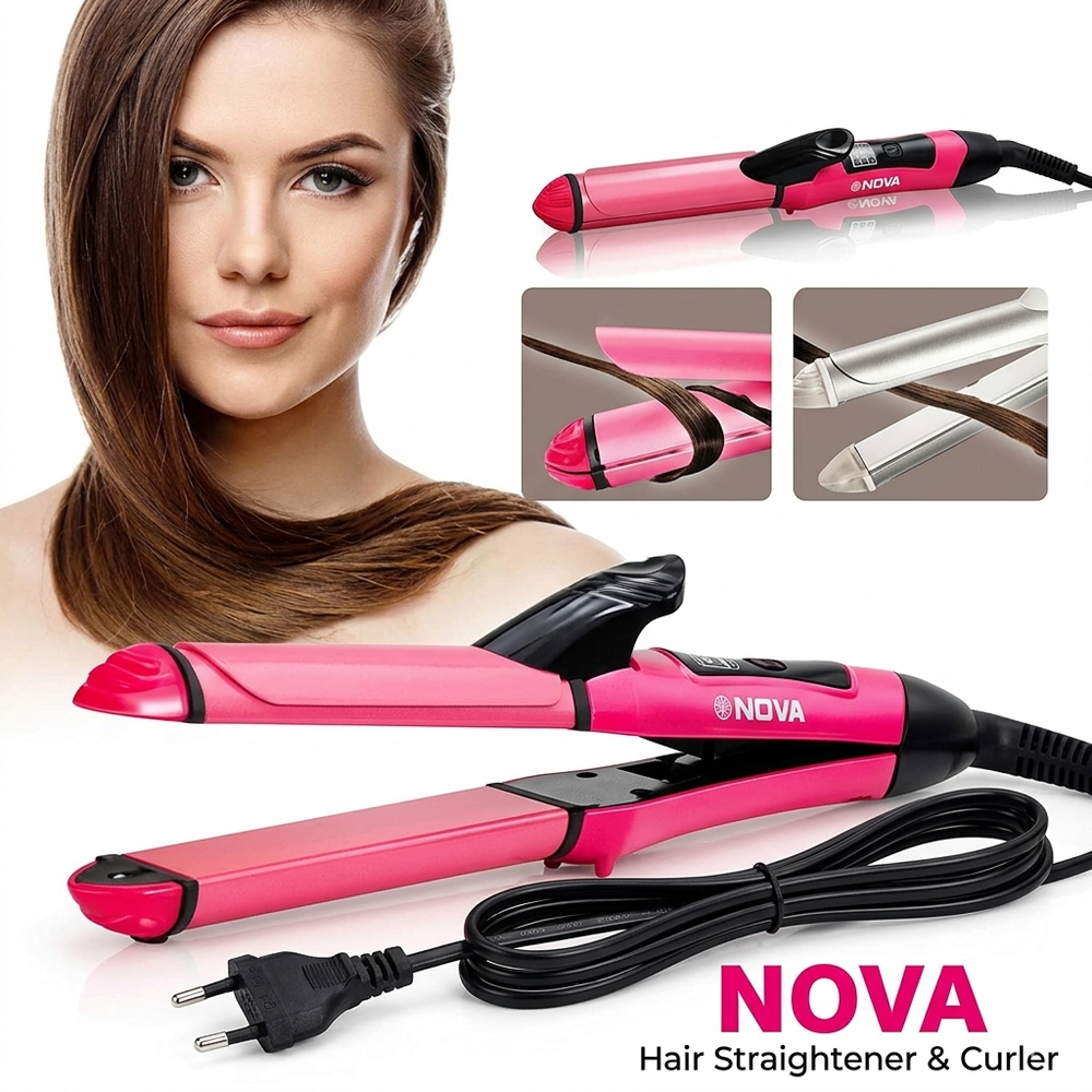 Nova Professional 2-in-1 Hair Curler and Straightener – Ceramic Coated